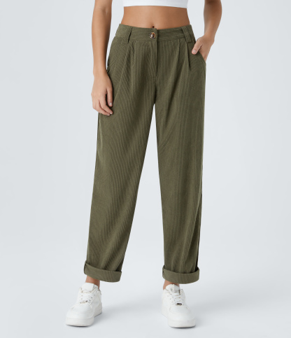 Mid Rise Zipper Pocket Corduroy Casual Pants