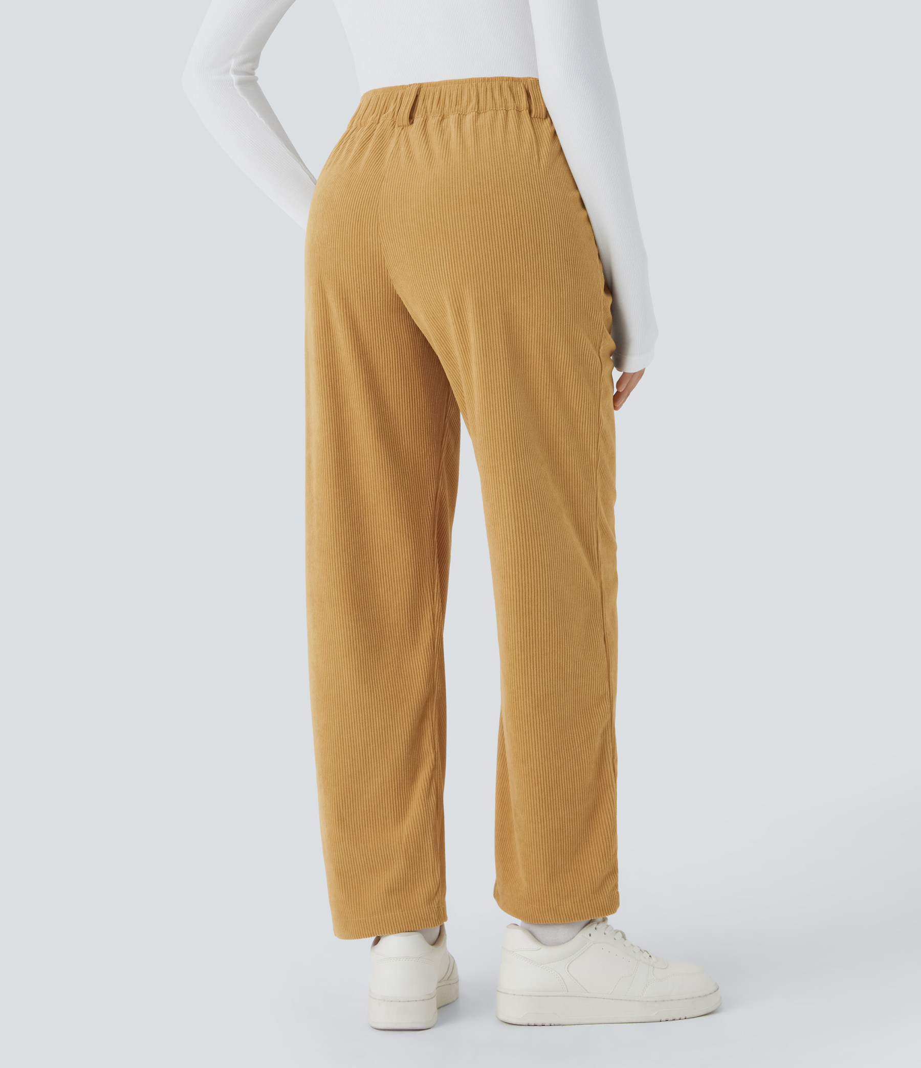 Mid Rise Zipper Pocket Corduroy Casual Pants