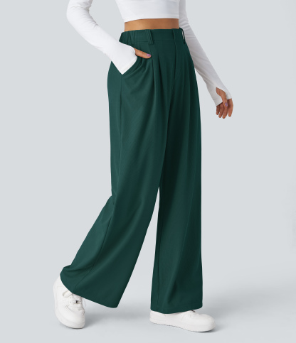 High Waisted Pocket Wide Leg Waffle Work Pants
