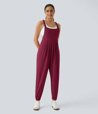 Pockets Waffle Casual Jogger Overalls