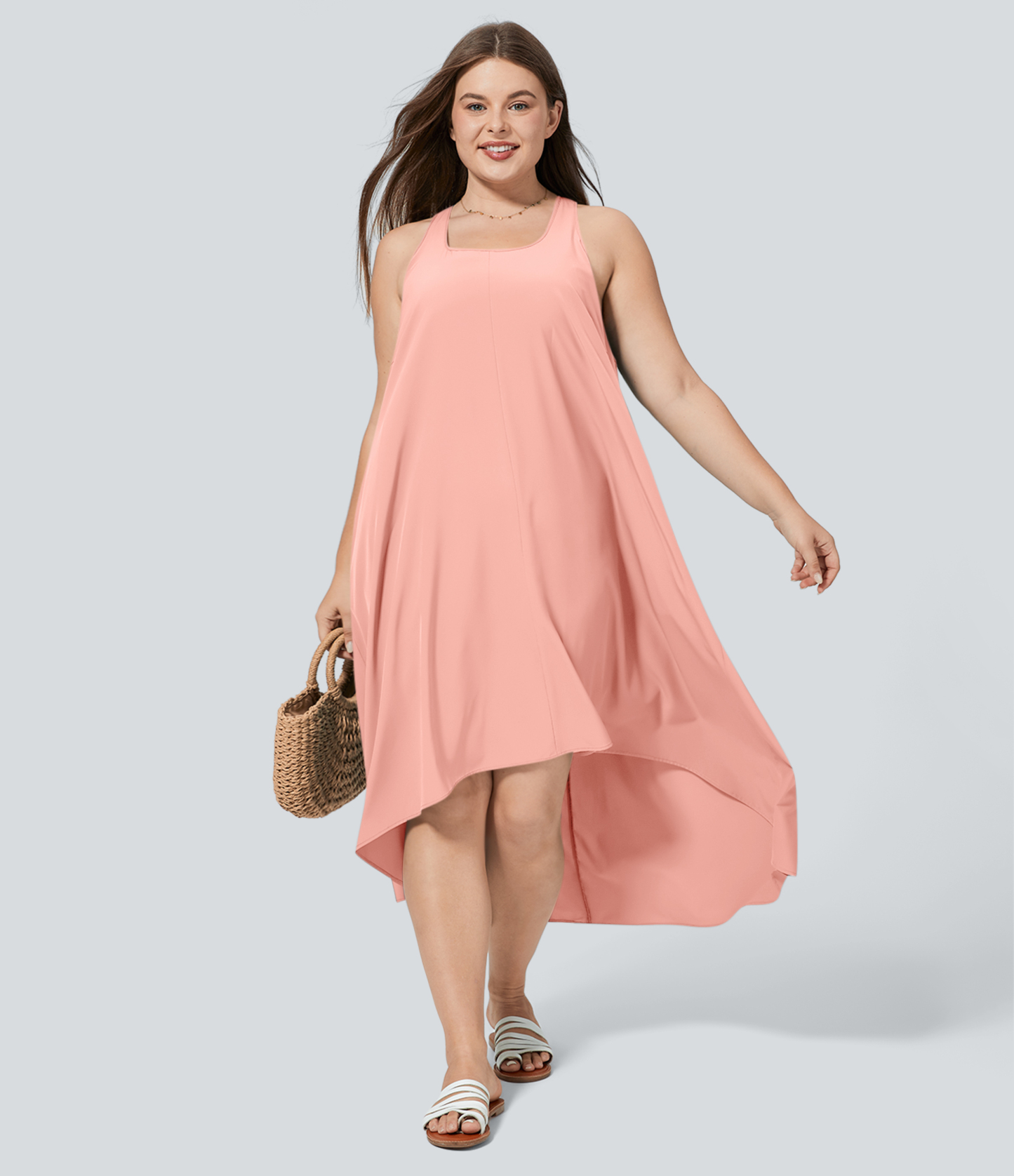 RacerPocket High Low Flowy Midi Quick Dry Casual Plus Size Dress