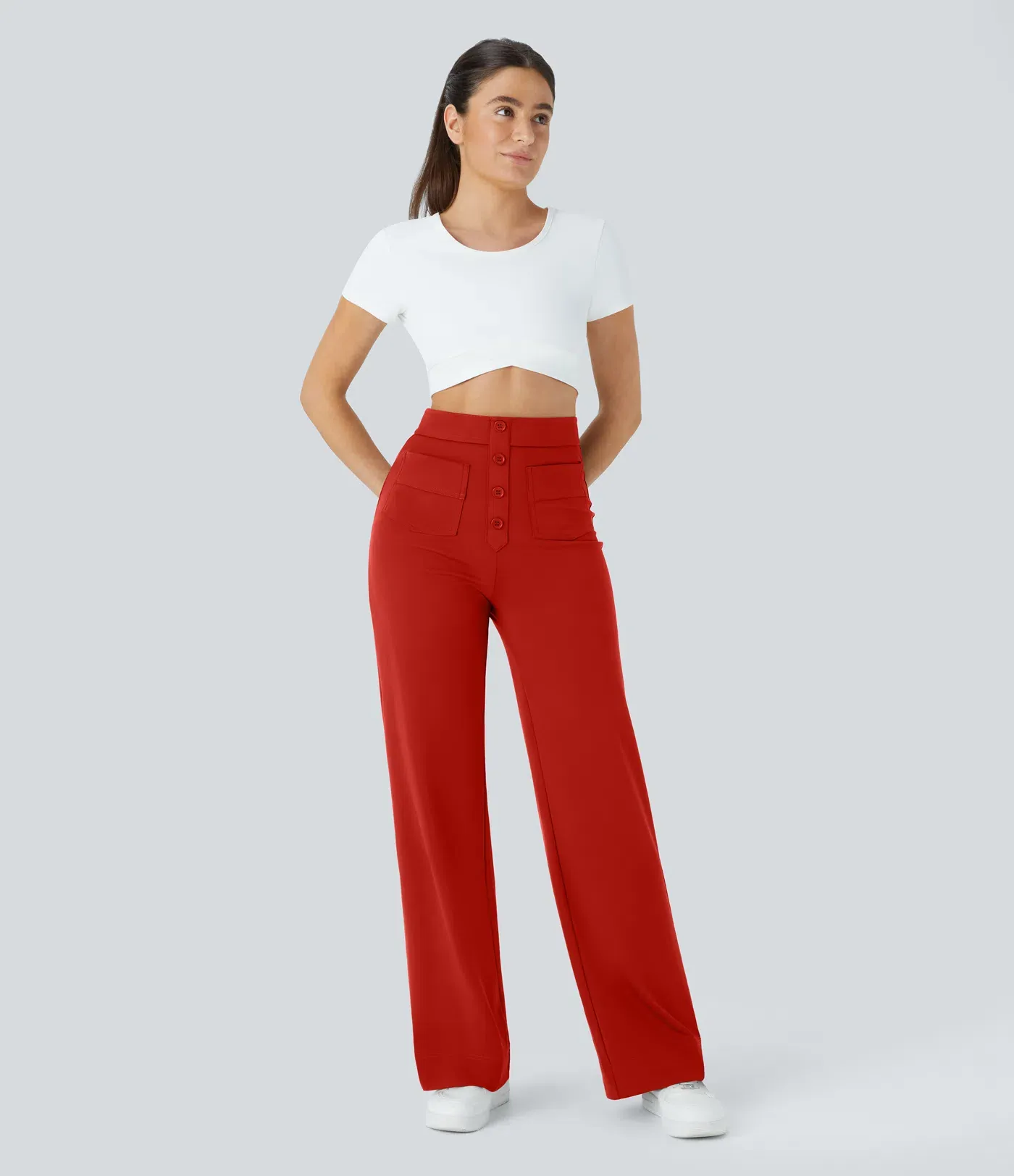 DayStretch High Waisted Pockets Straight Leg Casual Pants