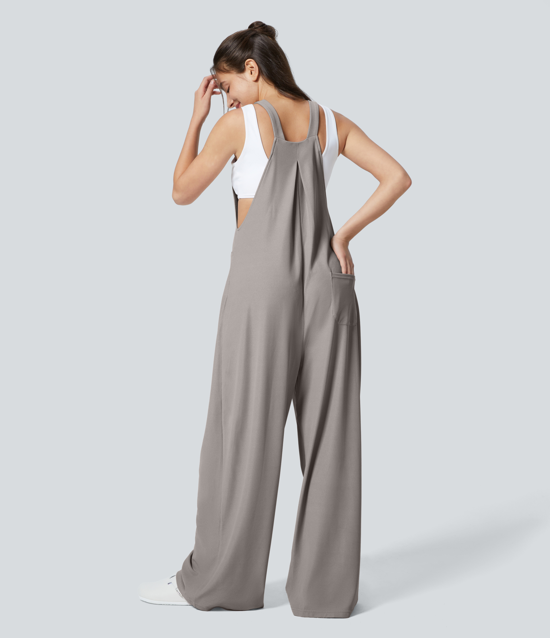 Pockets Waffle Casual Overalls