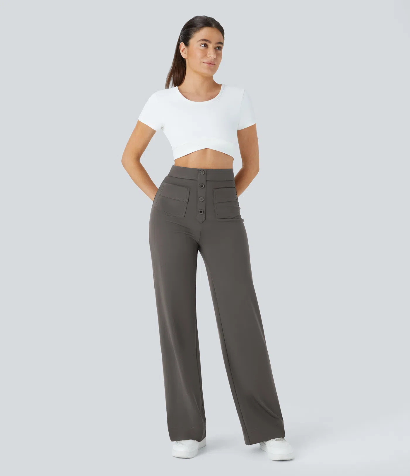 DayStretch High Waisted Pockets Straight Leg Casual Pants