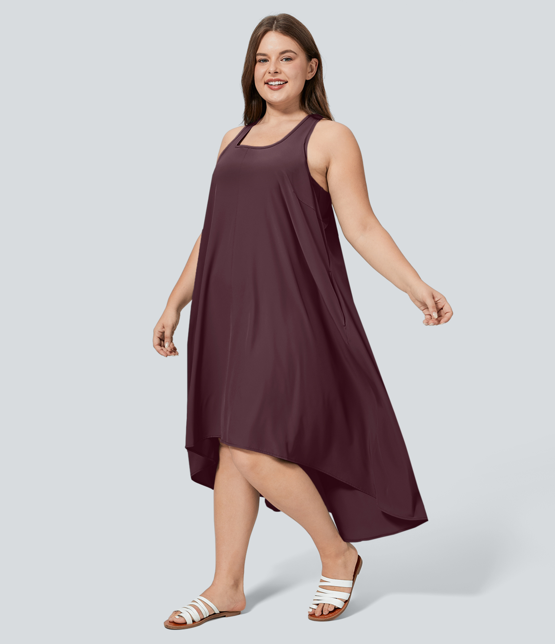 RacerPocket High Low Flowy Midi Quick Dry Casual Plus Size Dress