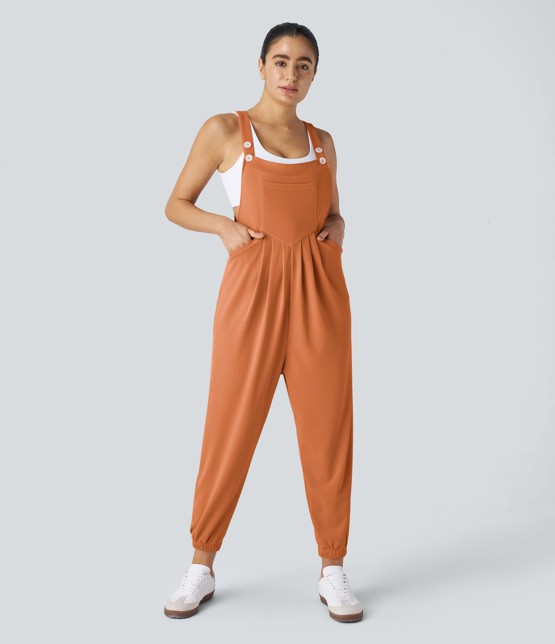 Pockets Waffle Casual Jogger Overalls