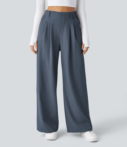 High Waisted Pocket Wide Leg Waffle Work Pants