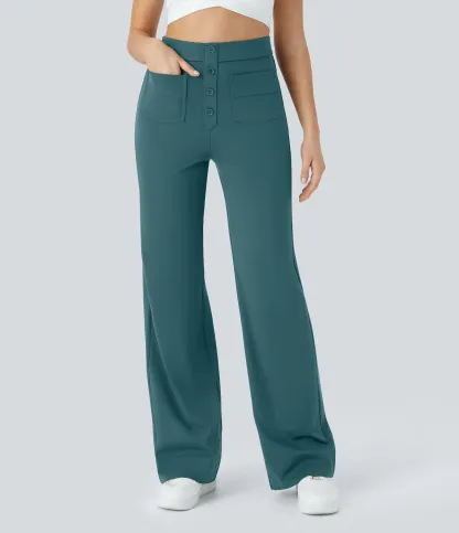 DayStretch High Waisted Pockets Straight Leg Casual Pants