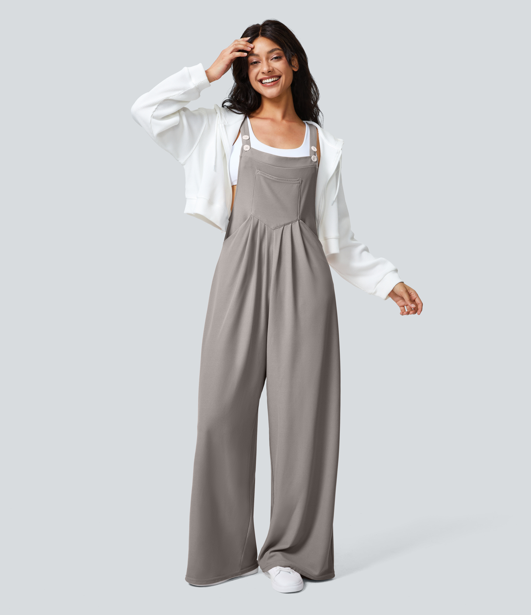 Pockets Waffle Casual Overalls