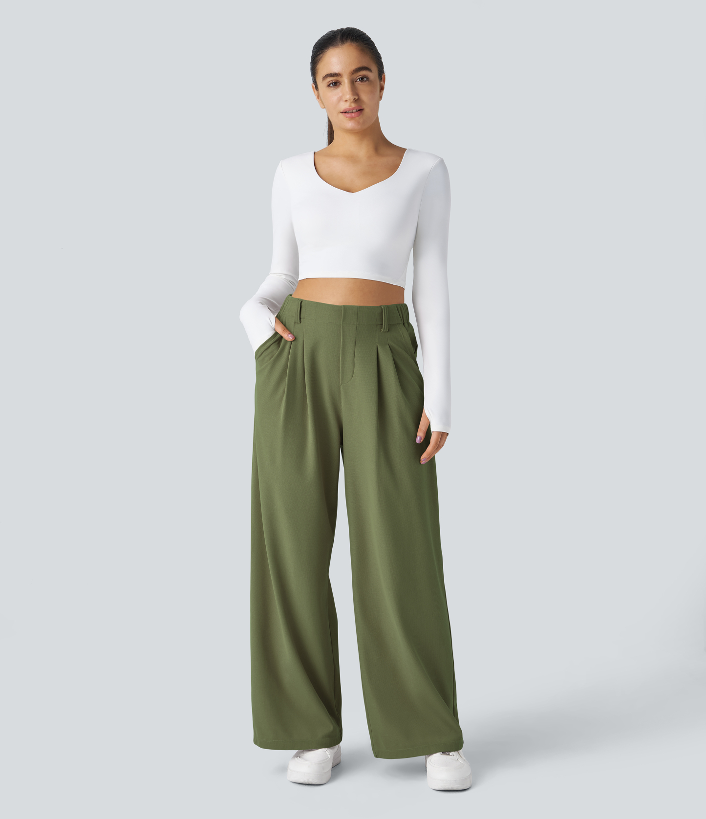 High Waisted Pocket Wide Leg Waffle Work Pants