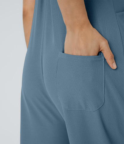 Pockets Waffle Casual Overalls