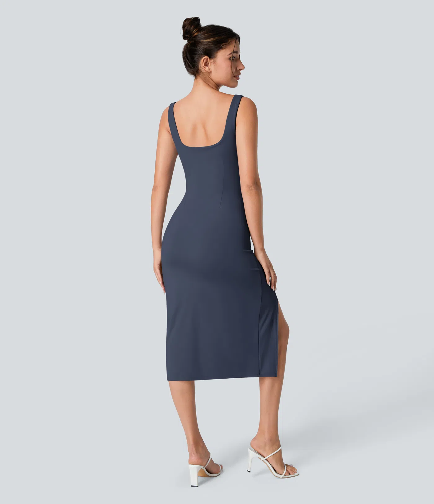 V-neck Short-sleeve Pocket Lace-up Back Quick-drying Mid-length Casual Dress-extended