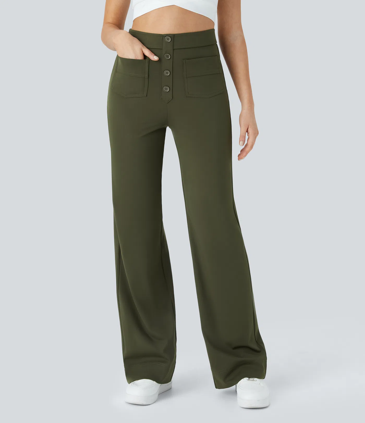 DayStretch High Waisted Pockets Straight Leg Casual Pants