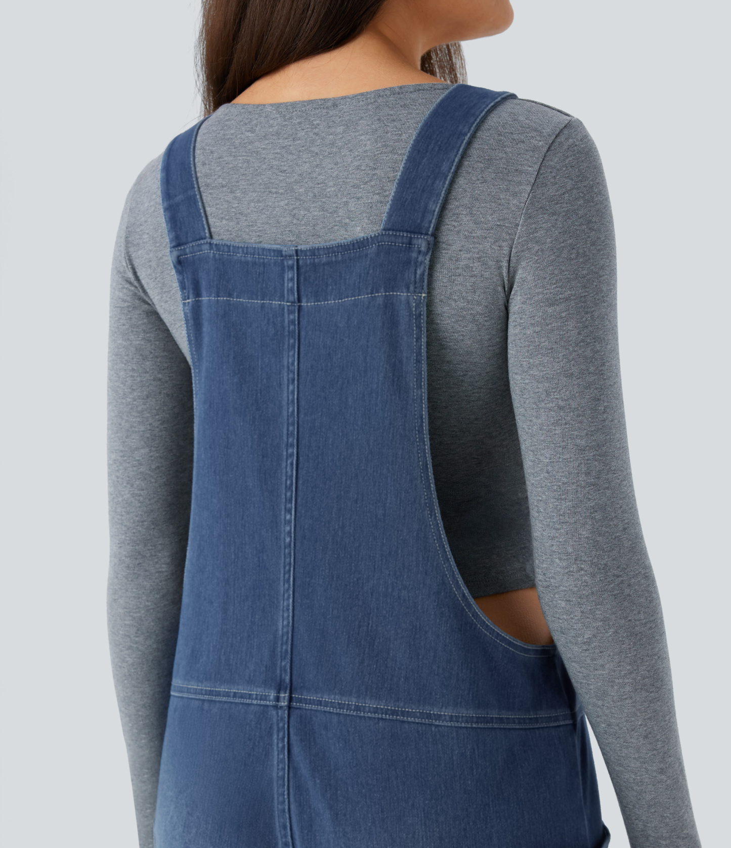 V Neck Pocket Washed Denim Casual Overalls
