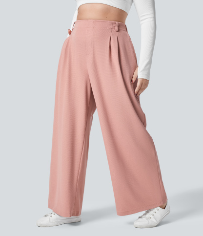 High Waisted Pocket Wide Leg Waffle Work Plus Size Pants