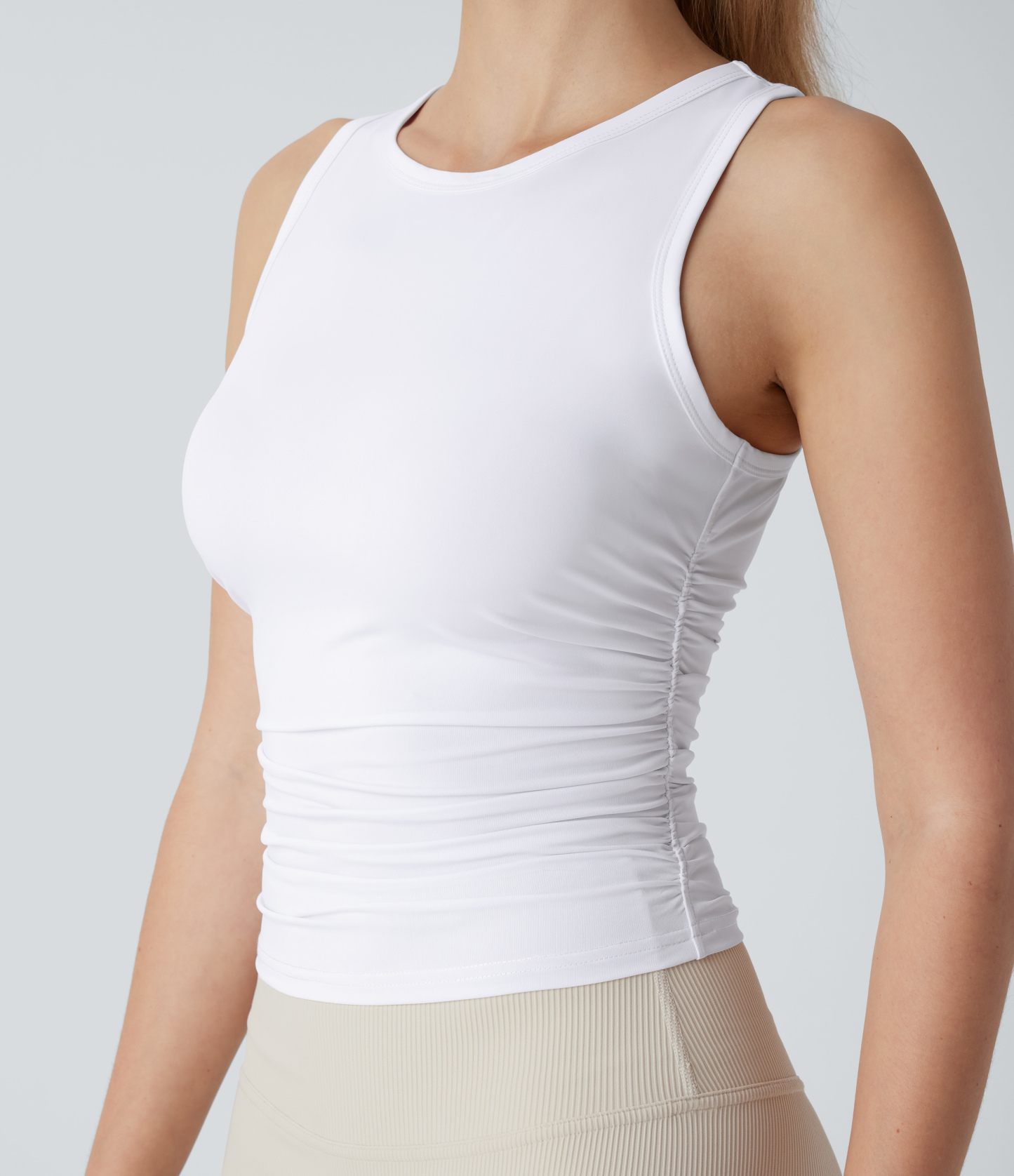 Round Neck Racerback Ruched Yoga Tank Top