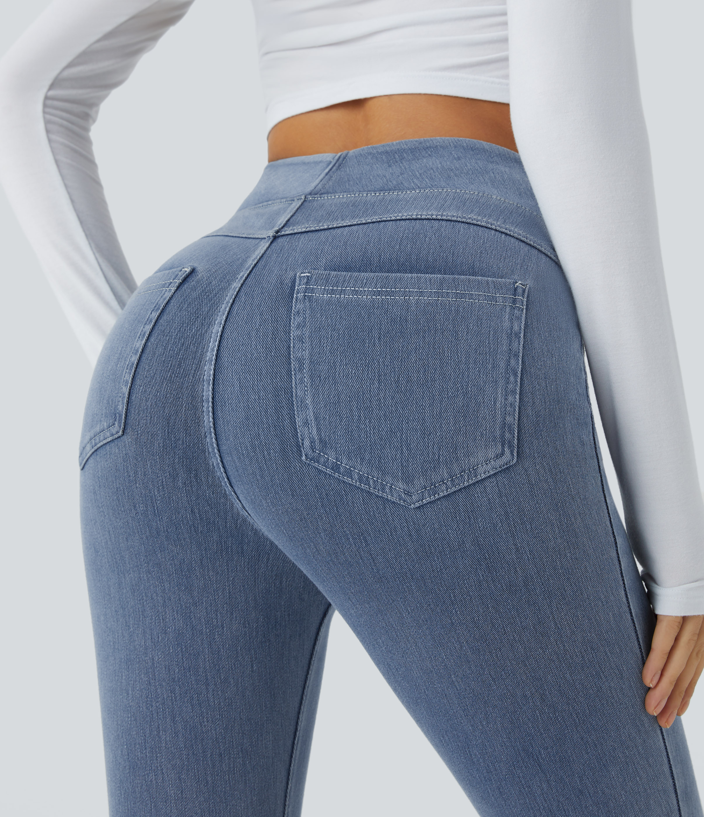 High Waisted Pocket Denim Casual Leggings