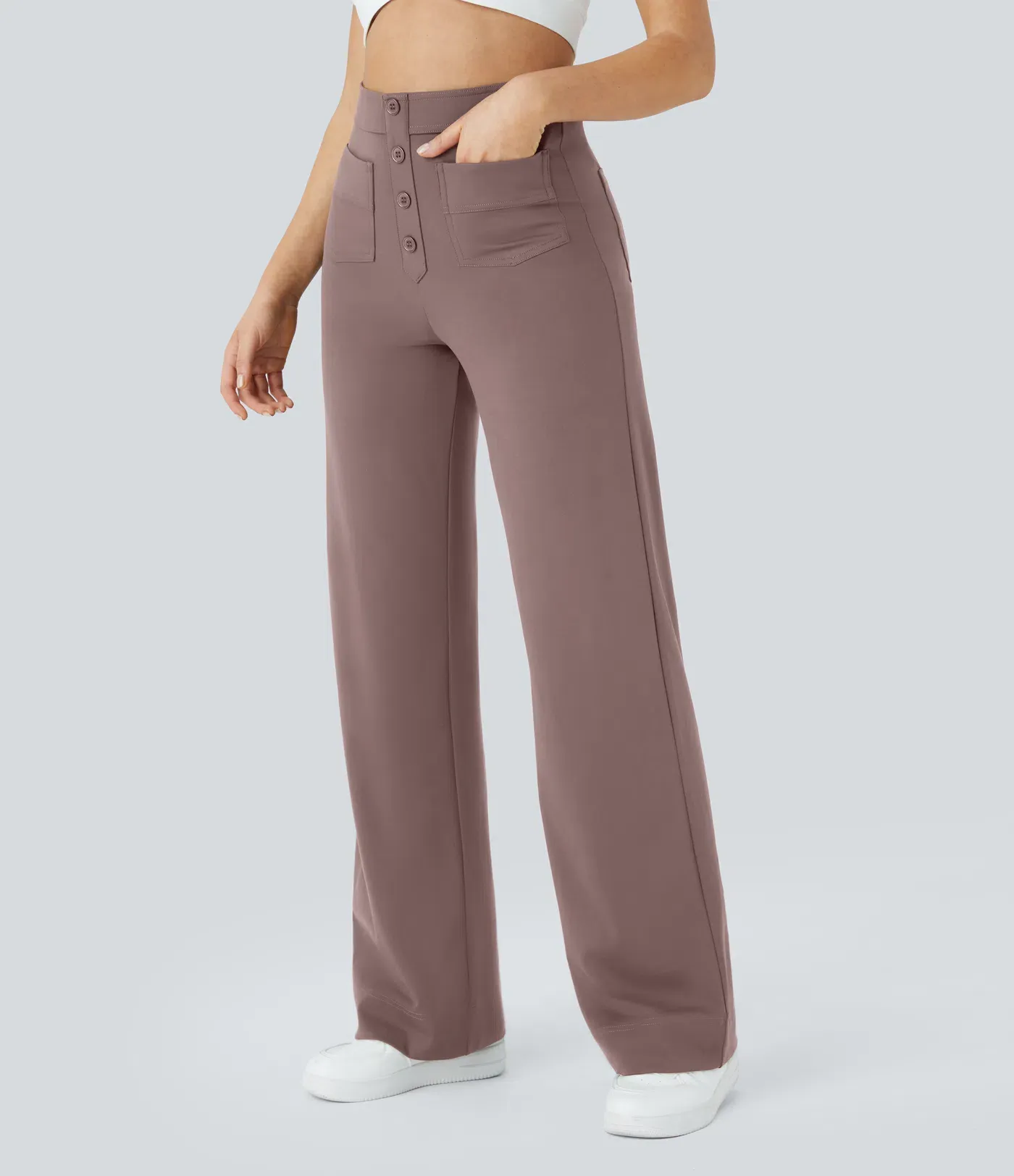 DayStretch High Waisted Pockets Straight Leg Casual Pants