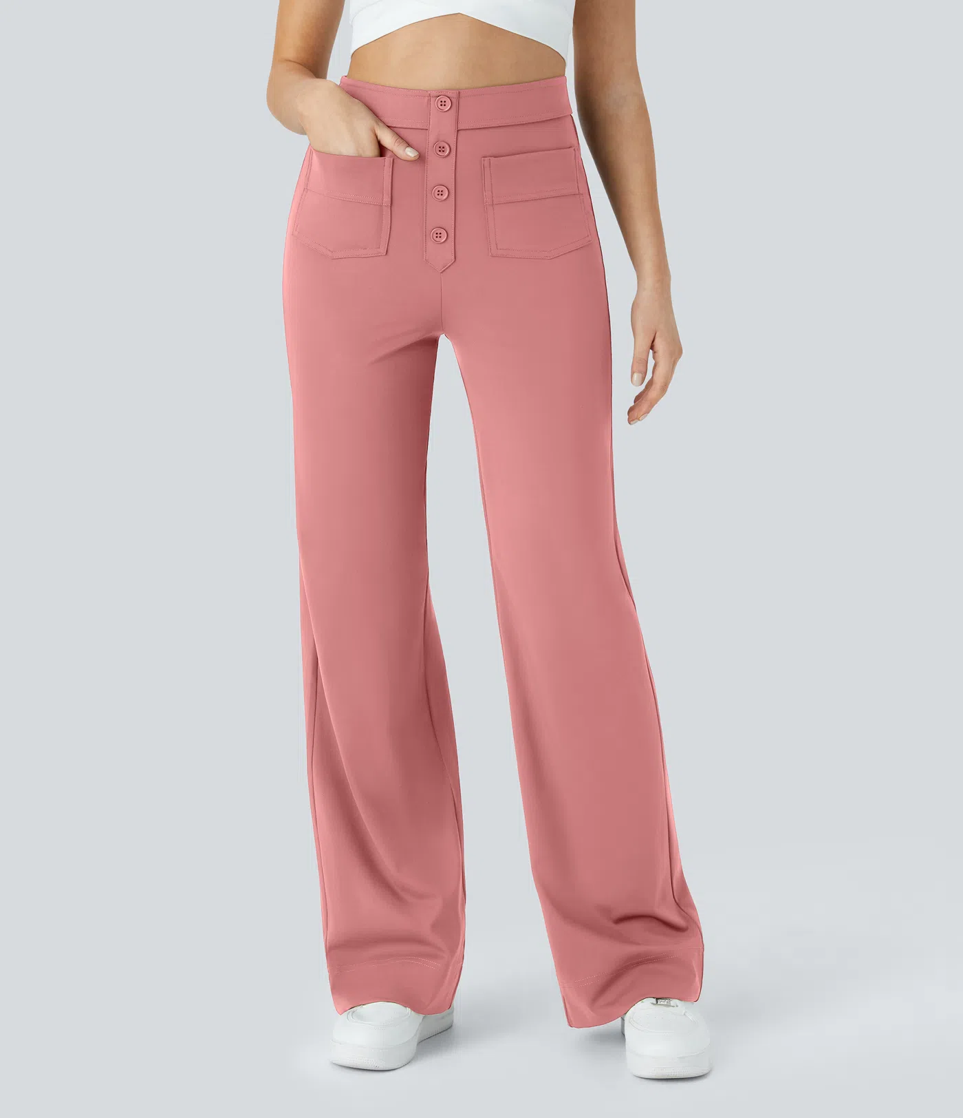 DayStretch High Waisted Pockets Straight Leg Casual Pants