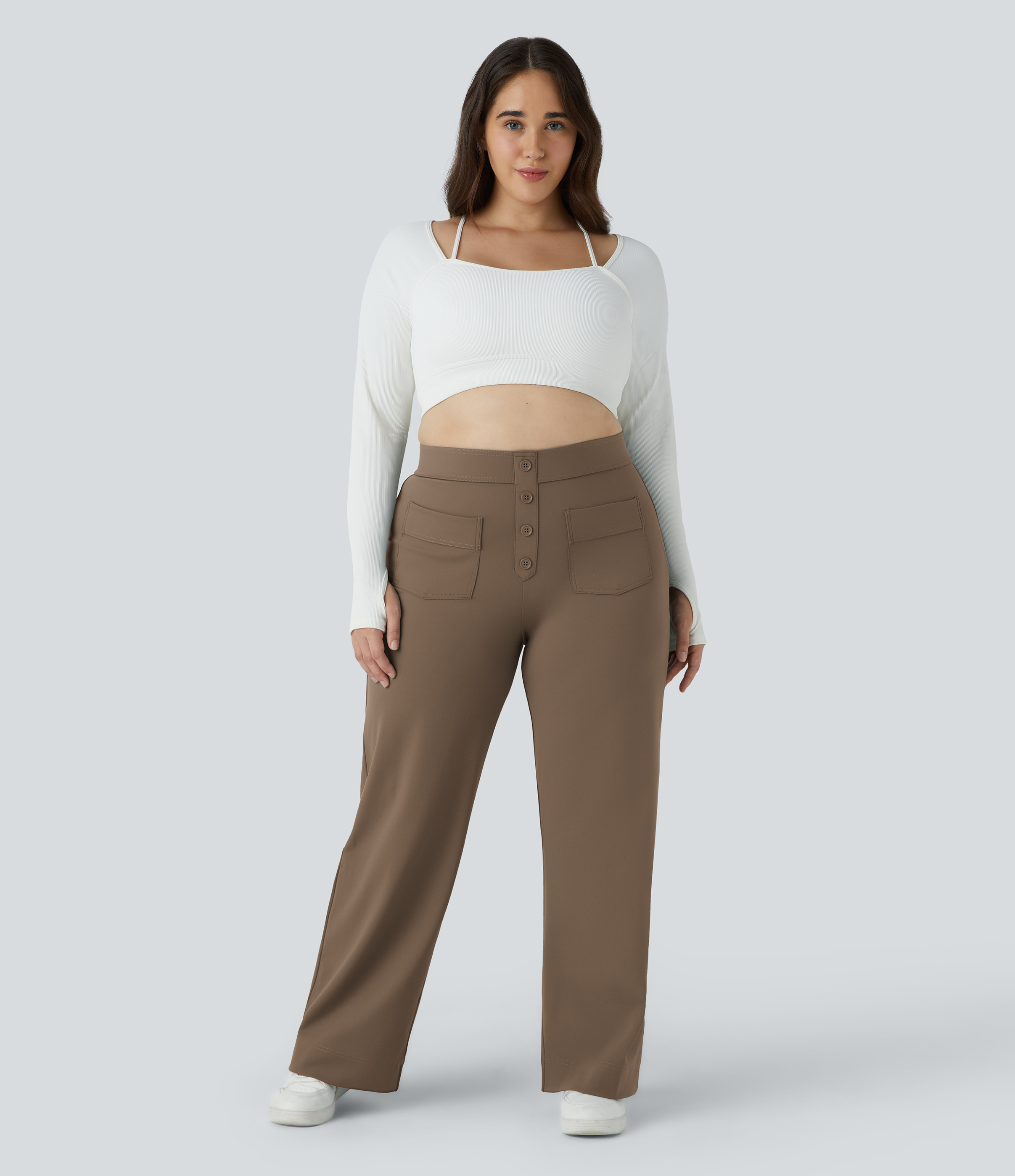 DayStretch High Waisted Pockets Straight Leg Casual Plus Size Pants