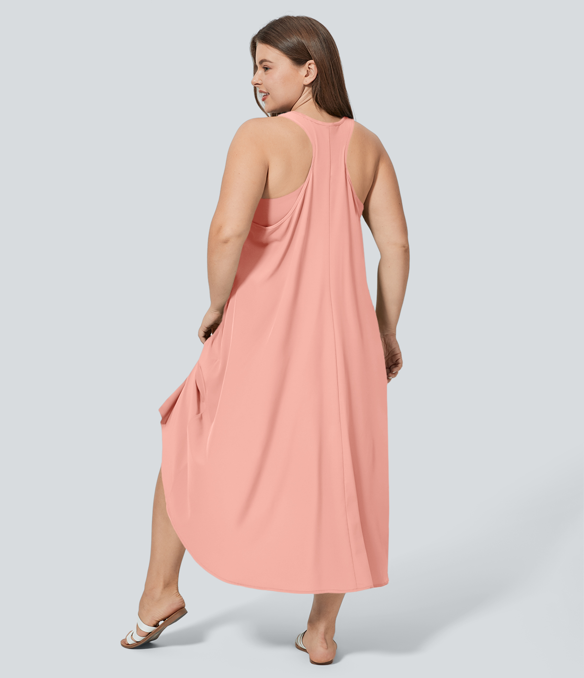 RacerPocket High Low Flowy Midi Quick Dry Casual Plus Size Dress