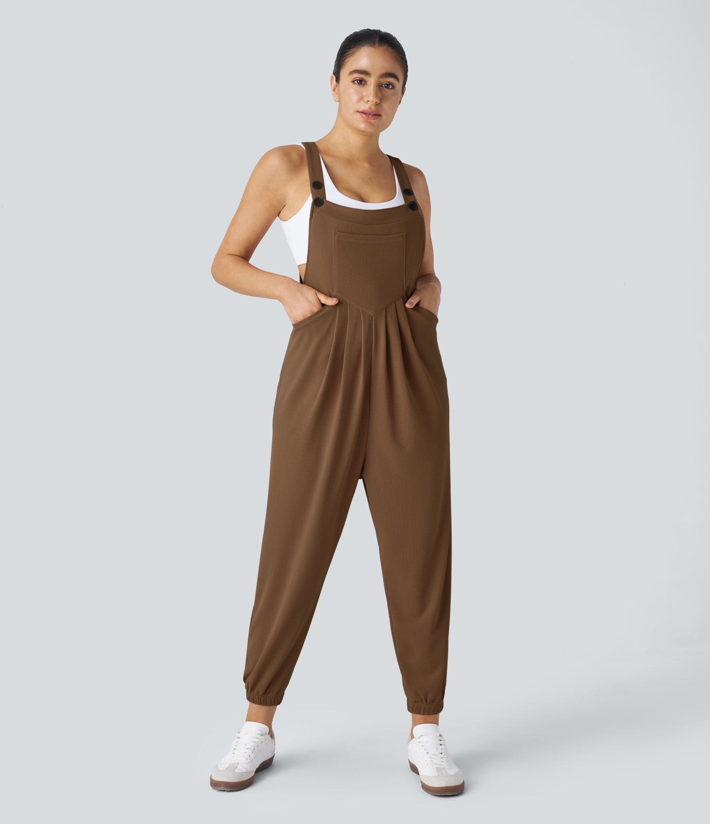 Pockets Waffle Casual Jogger Overalls