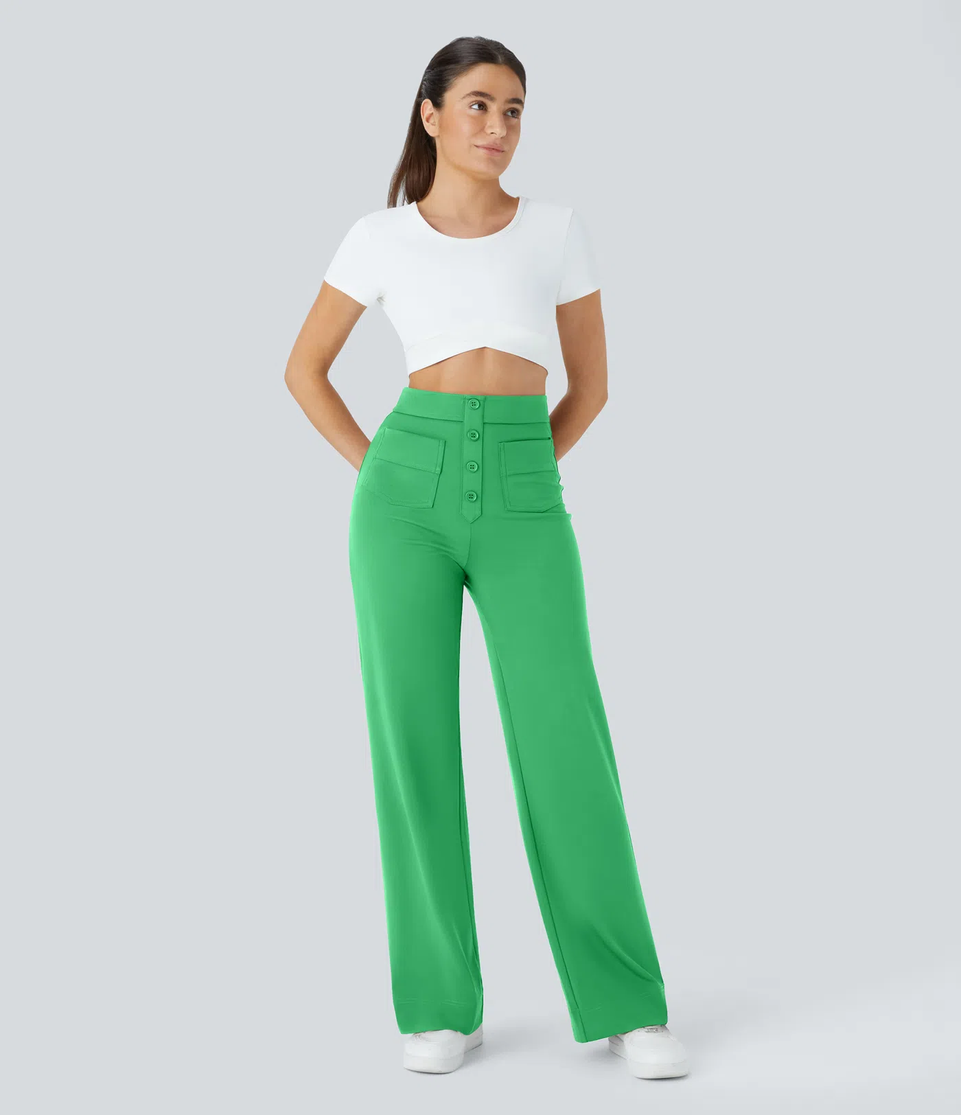 DayStretch High Waisted Pockets Straight Leg Casual Pants