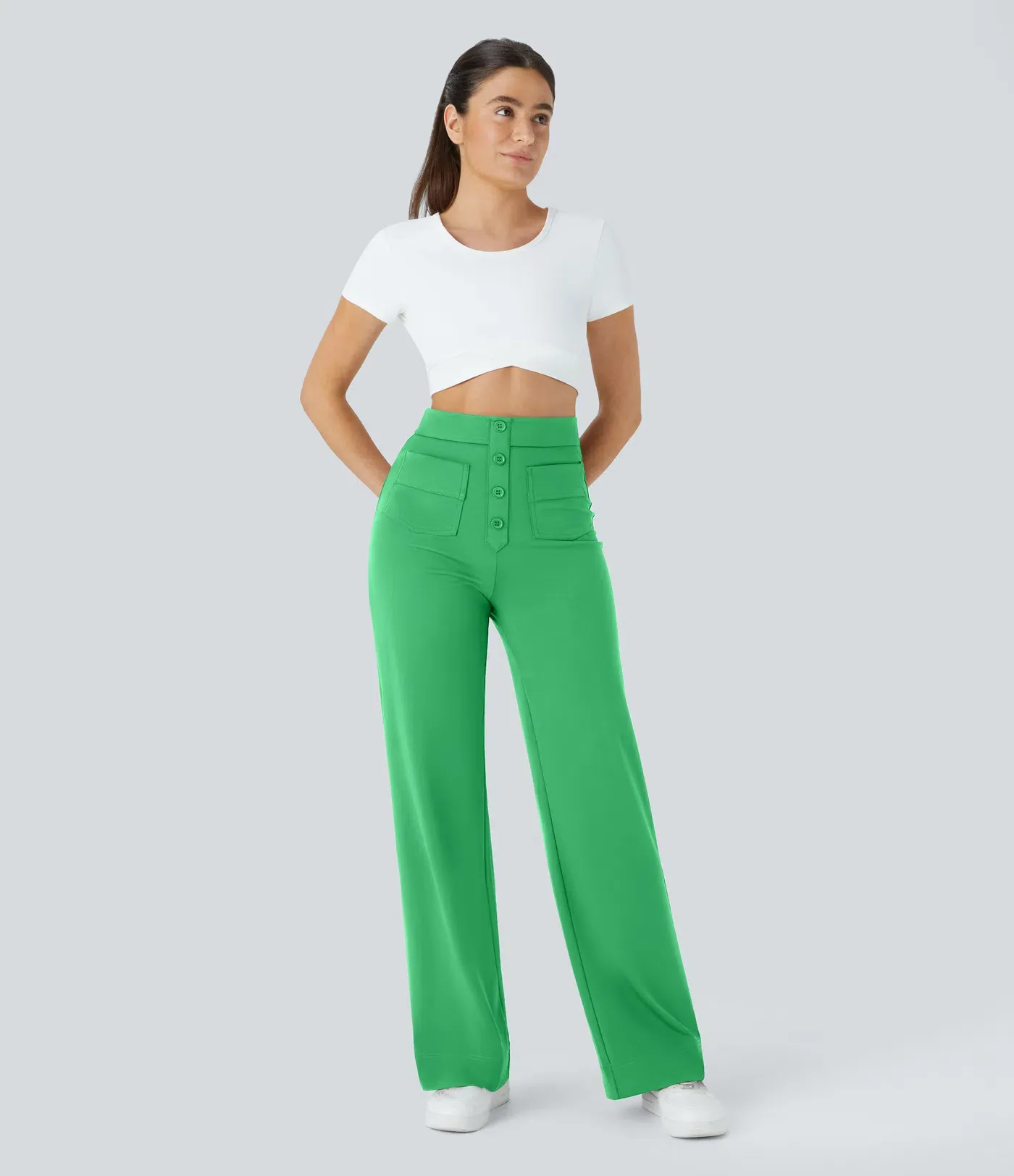DayStretch High Waisted Pockets Straight Leg Casual Pants