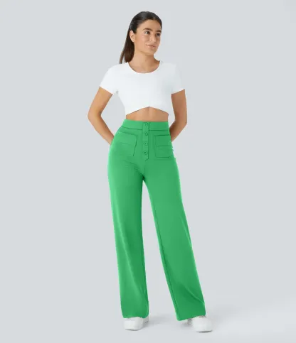 DayStretch High Waisted Pockets Straight Leg Casual Pants