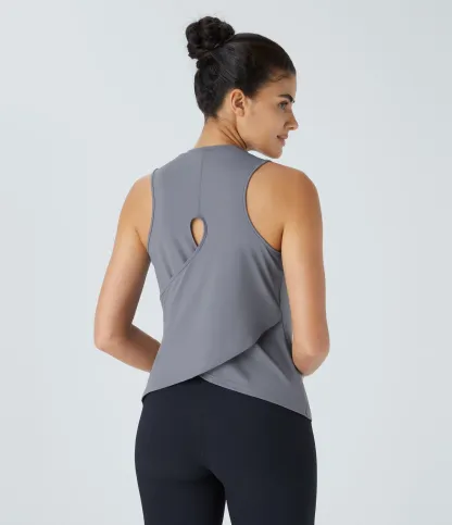 Hollow Cross Hem Solid Color Yoga Vest