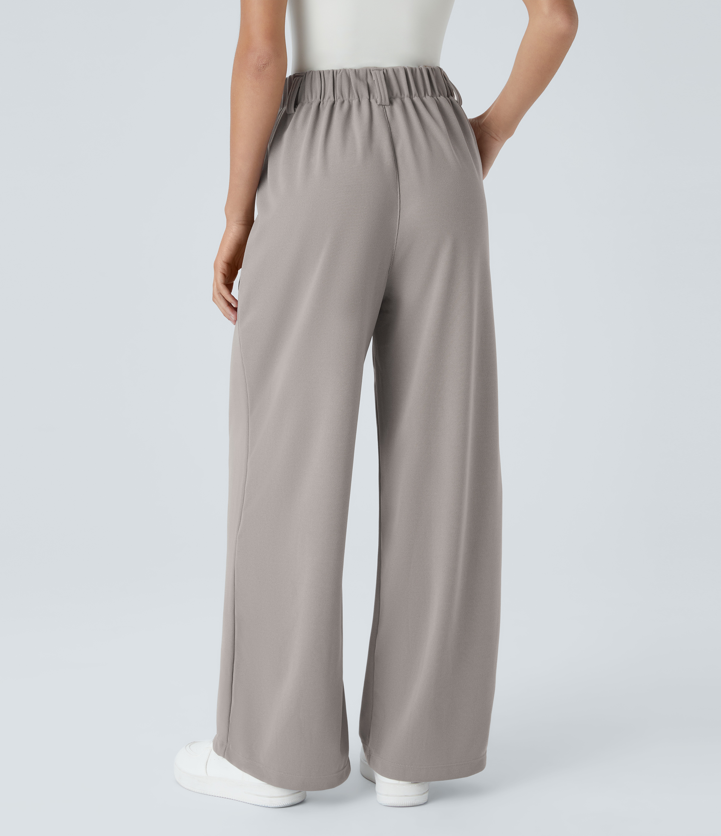 High Waisted Pocket Wide Leg Waffle Work Pants