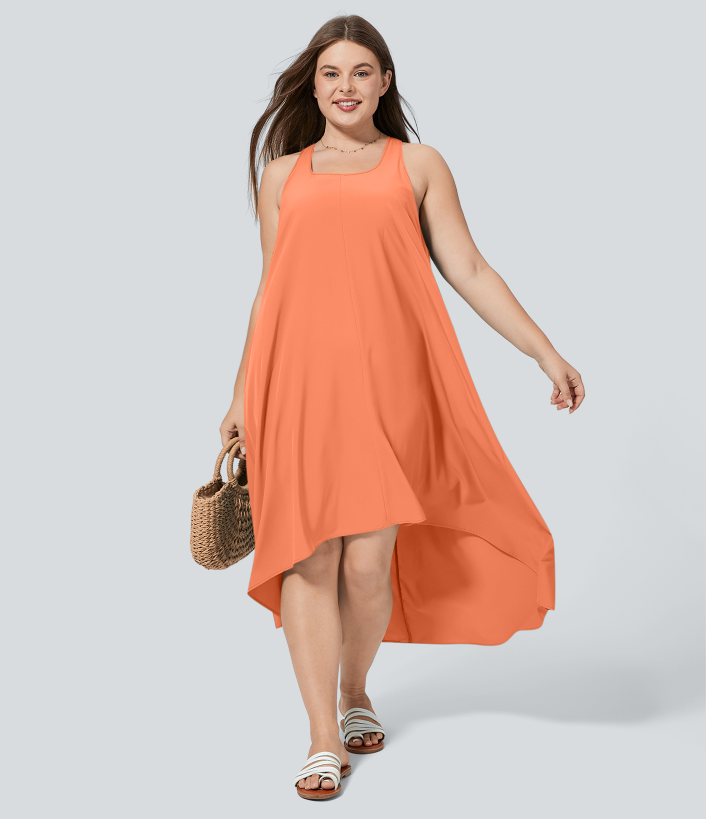RacerPocket High Low Flowy Midi Quick Dry Casual Plus Size Dress