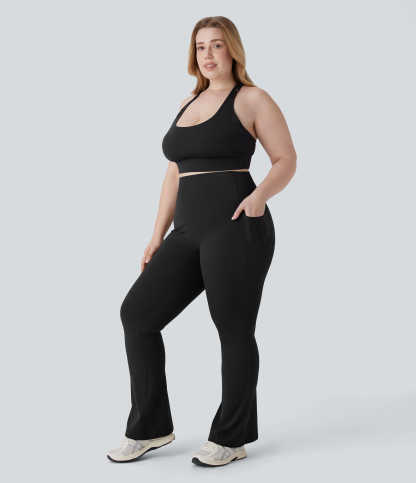 High Waisted Tummy Control Pocket Shaping Yoga Bootcut Plus Size Leggings