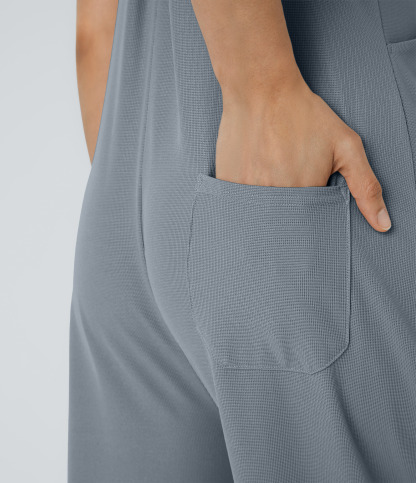 Pockets Waffle Casual Overalls