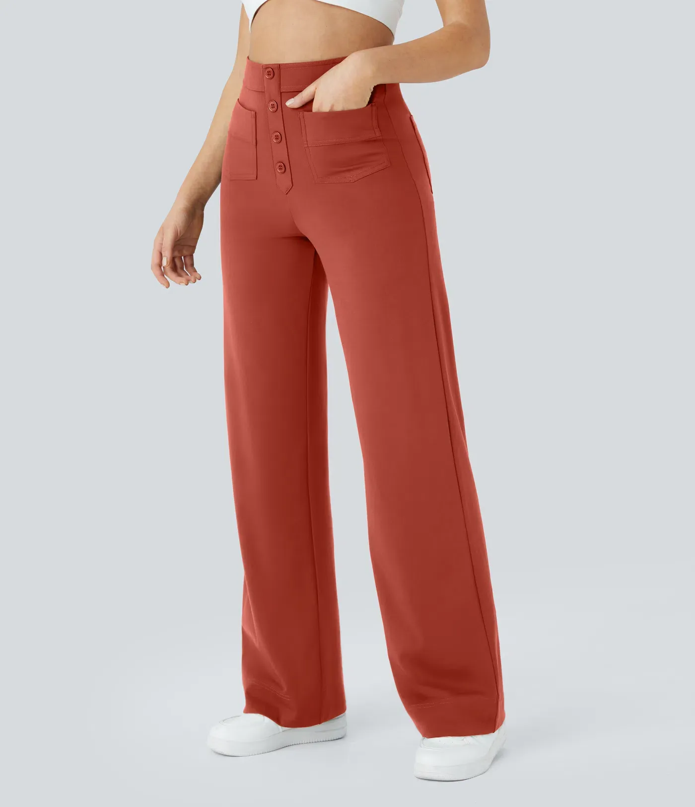 DayStretch High Waisted Pockets Straight Leg Casual Pants