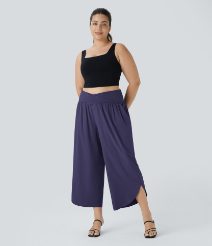 High Waisted Crossover Pocket Quick Dry Plus Size Pants