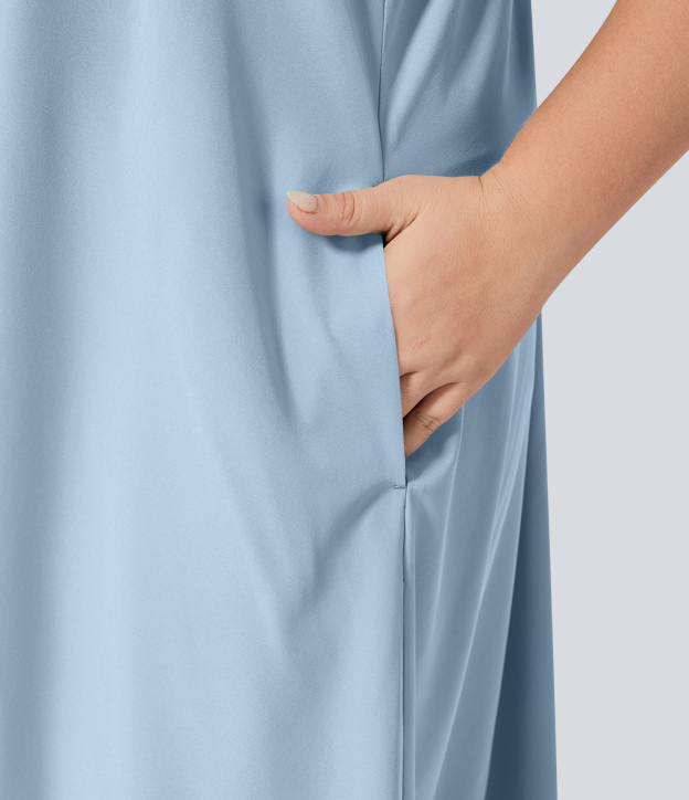 RacerPocket High Low Flowy Midi Quick Dry Casual Plus Size Dress