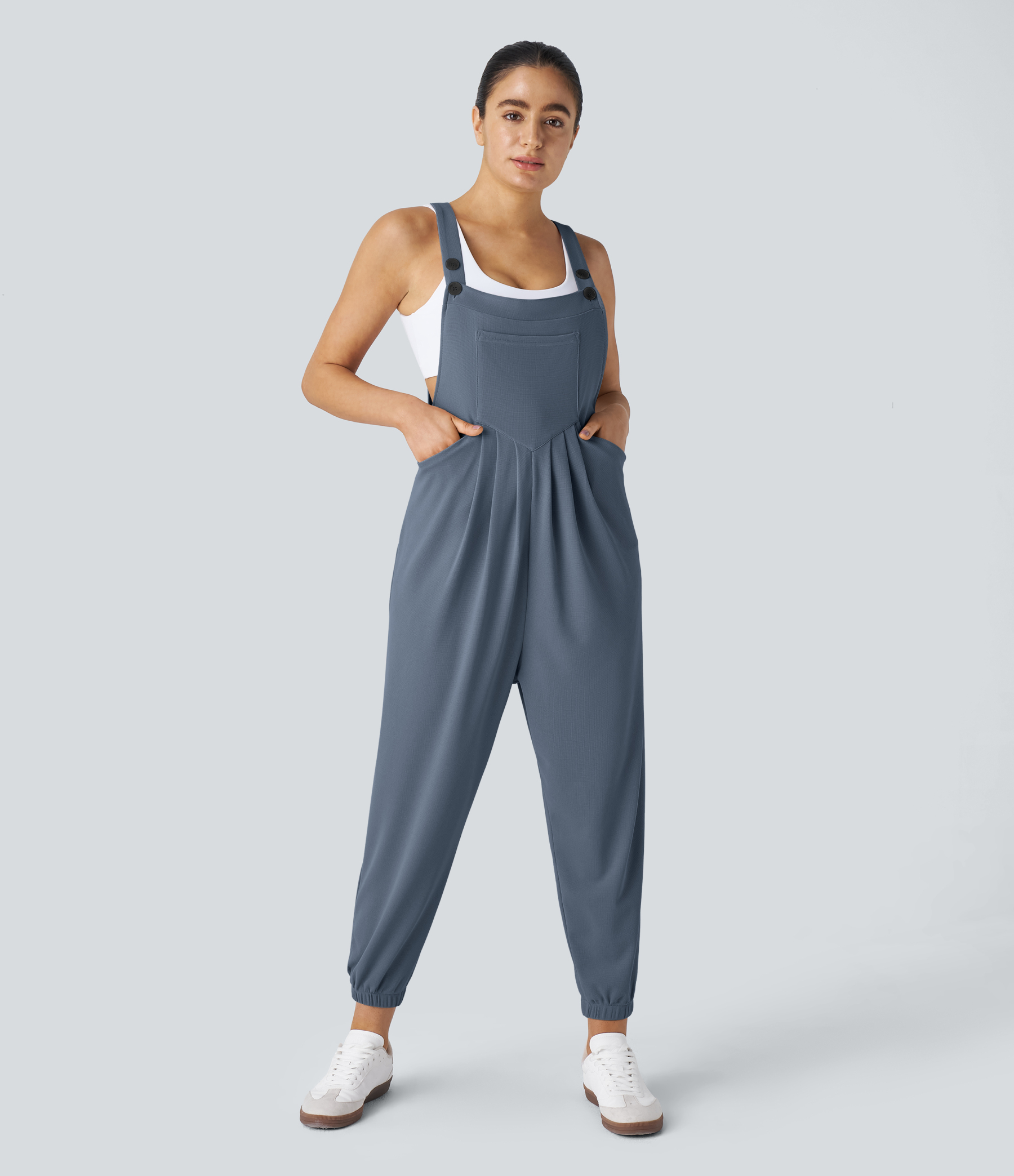 Pockets Waffle Casual Jogger Overalls