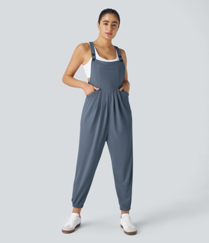 Pockets Waffle Casual Jogger Overalls
