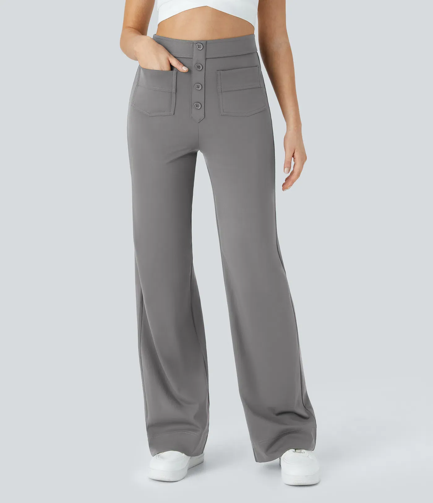 DayStretch High Waisted Pockets Straight Leg Casual Pants
