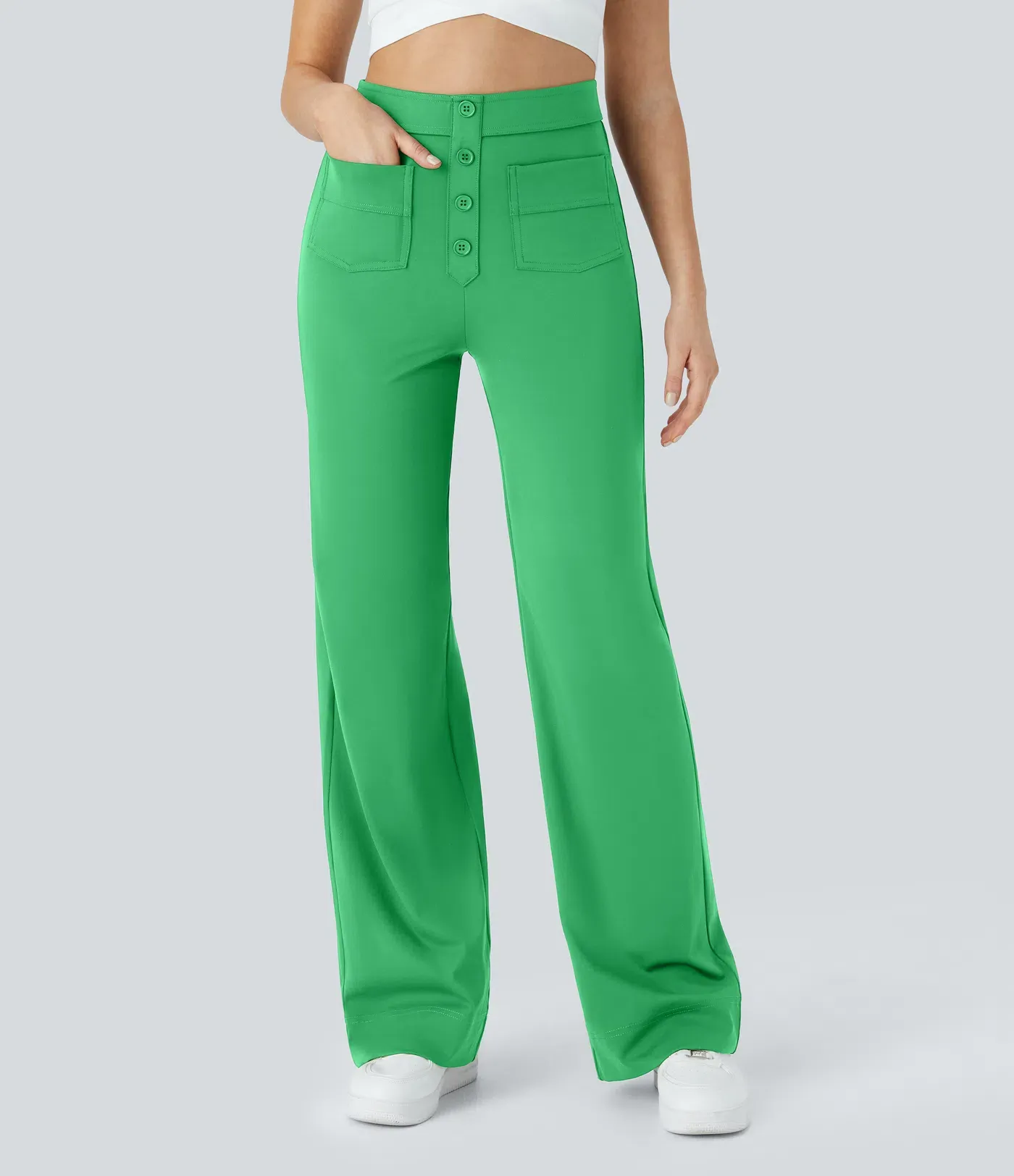 DayStretch High Waisted Pockets Straight Leg Casual Pants