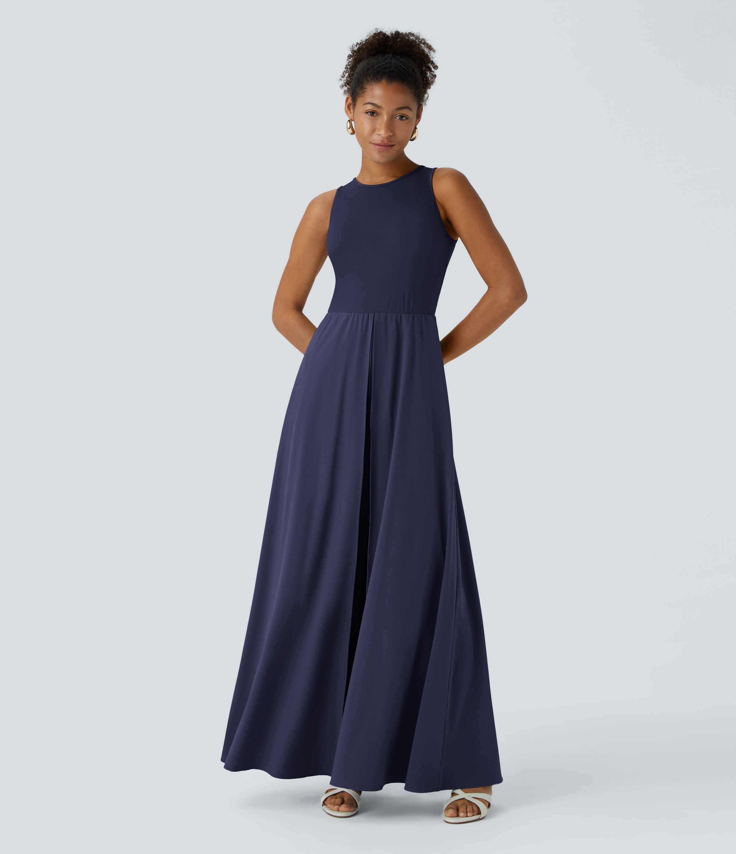 Zipper Sleeveless Pocket Contrast Quick Dry Jumpsuit