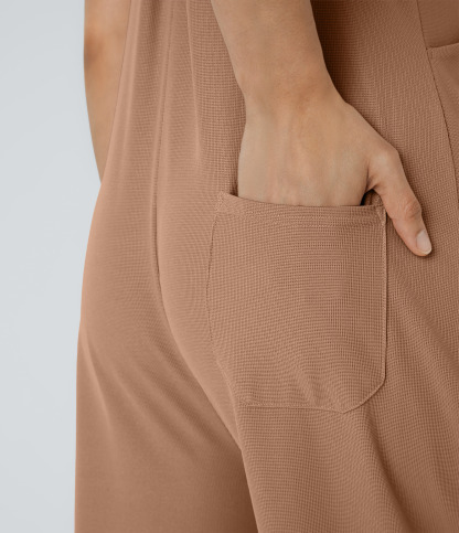 Pockets Waffle Casual Overalls