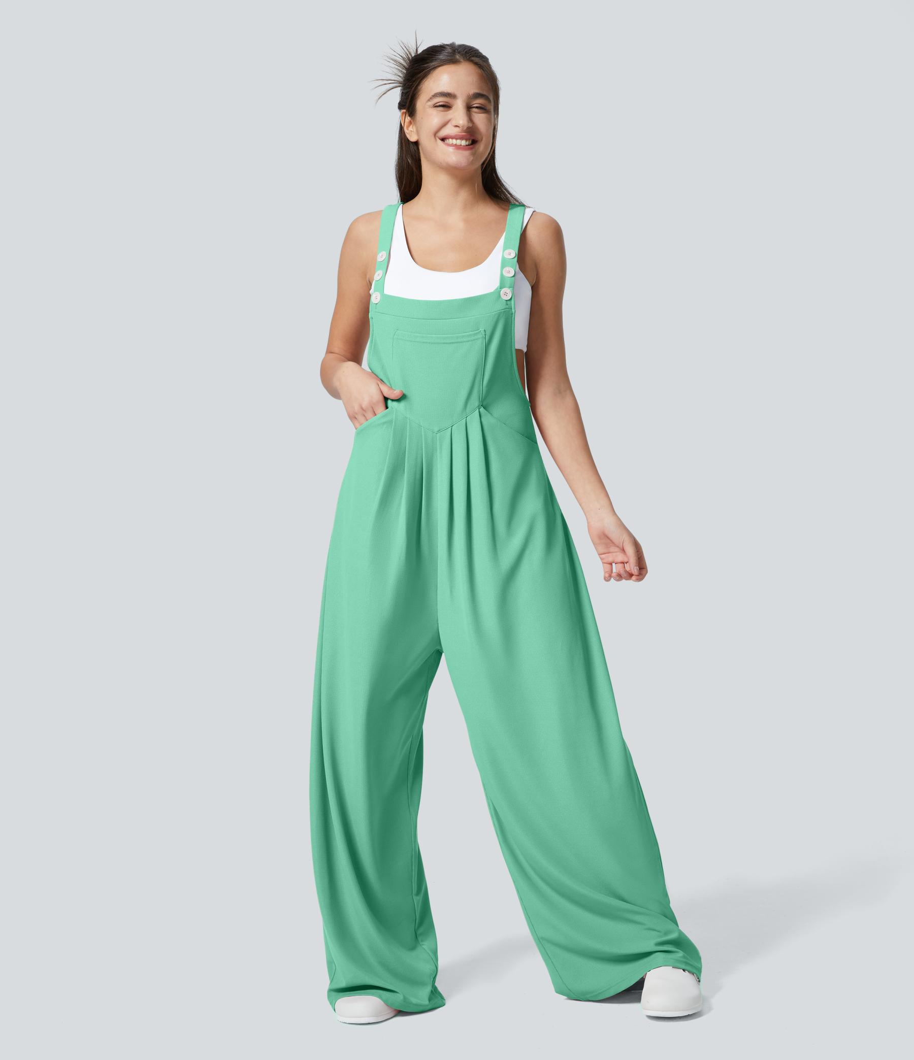 Pockets Waffle Casual Overalls
