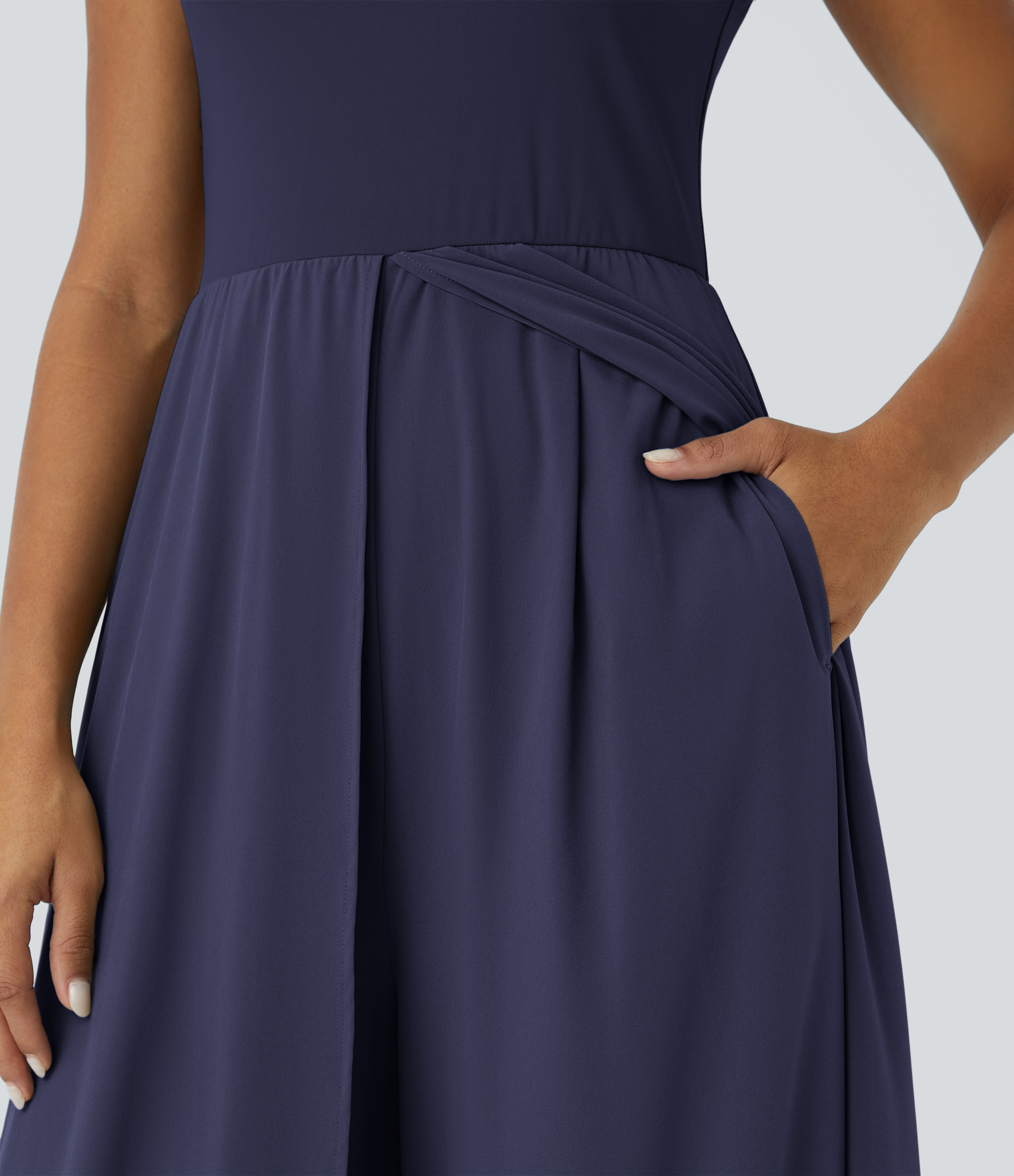 Zipper Sleeveless Pocket Contrast Quick Dry Jumpsuit