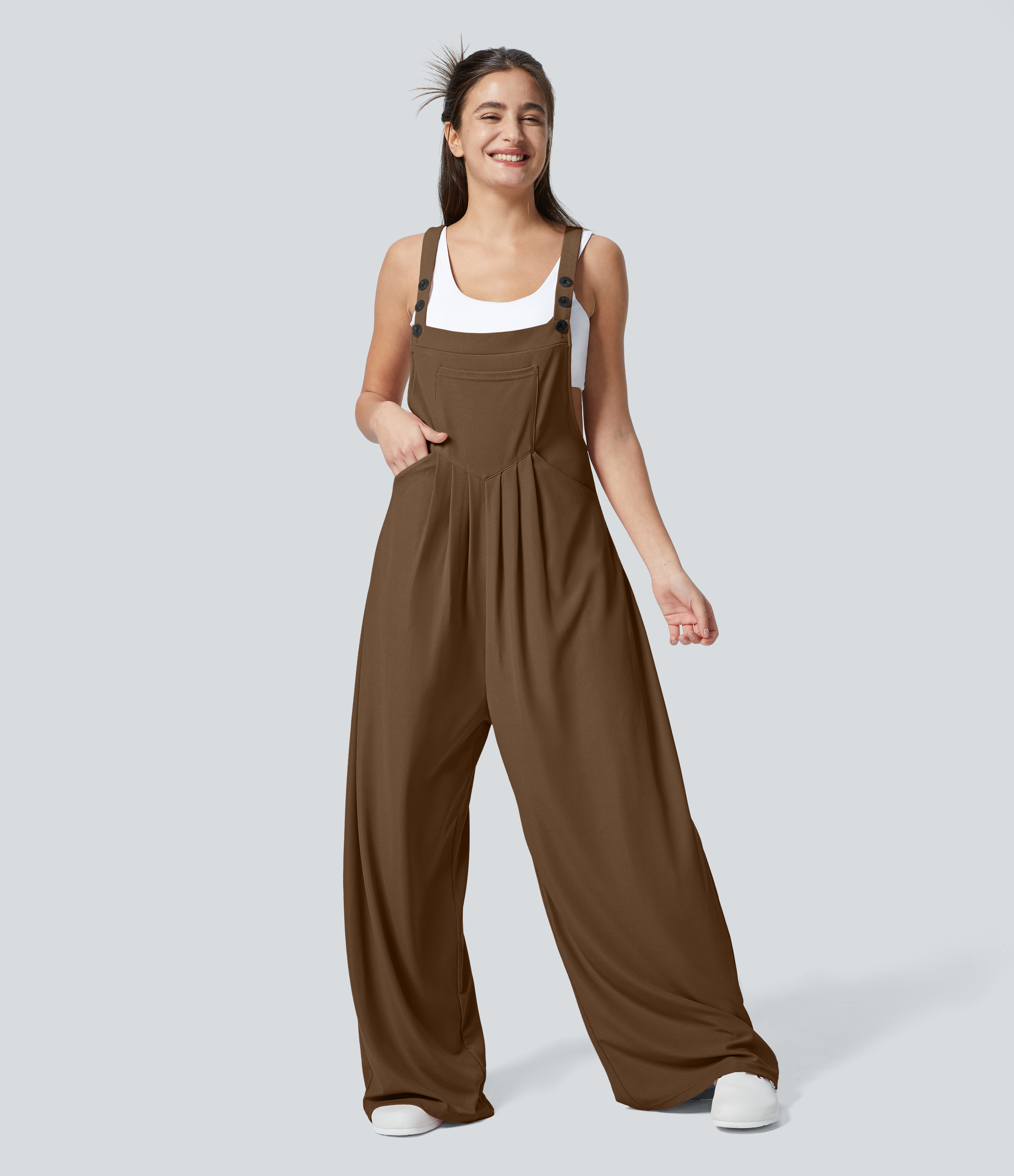 Pockets Waffle Casual Overalls
