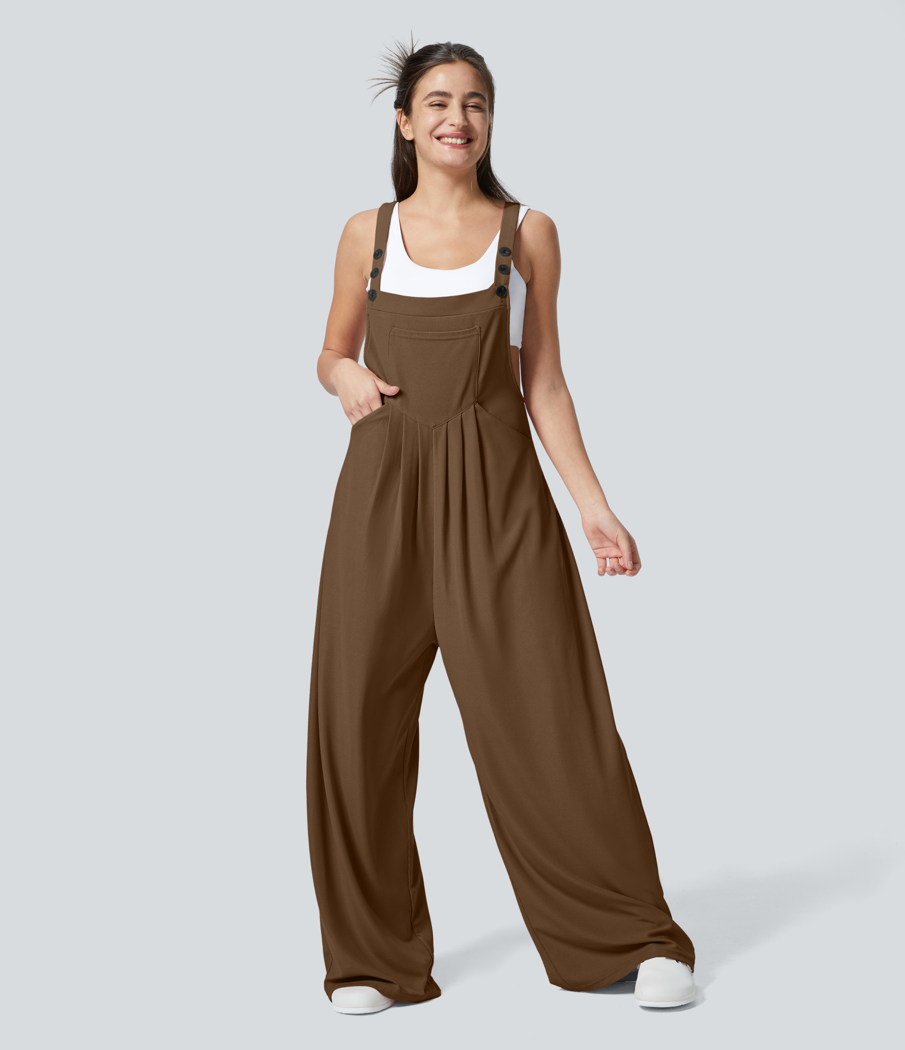 Pockets Waffle Casual Overalls