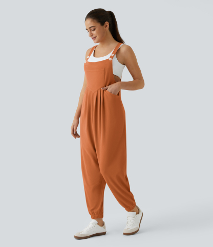 Pockets Waffle Casual Jogger Overalls