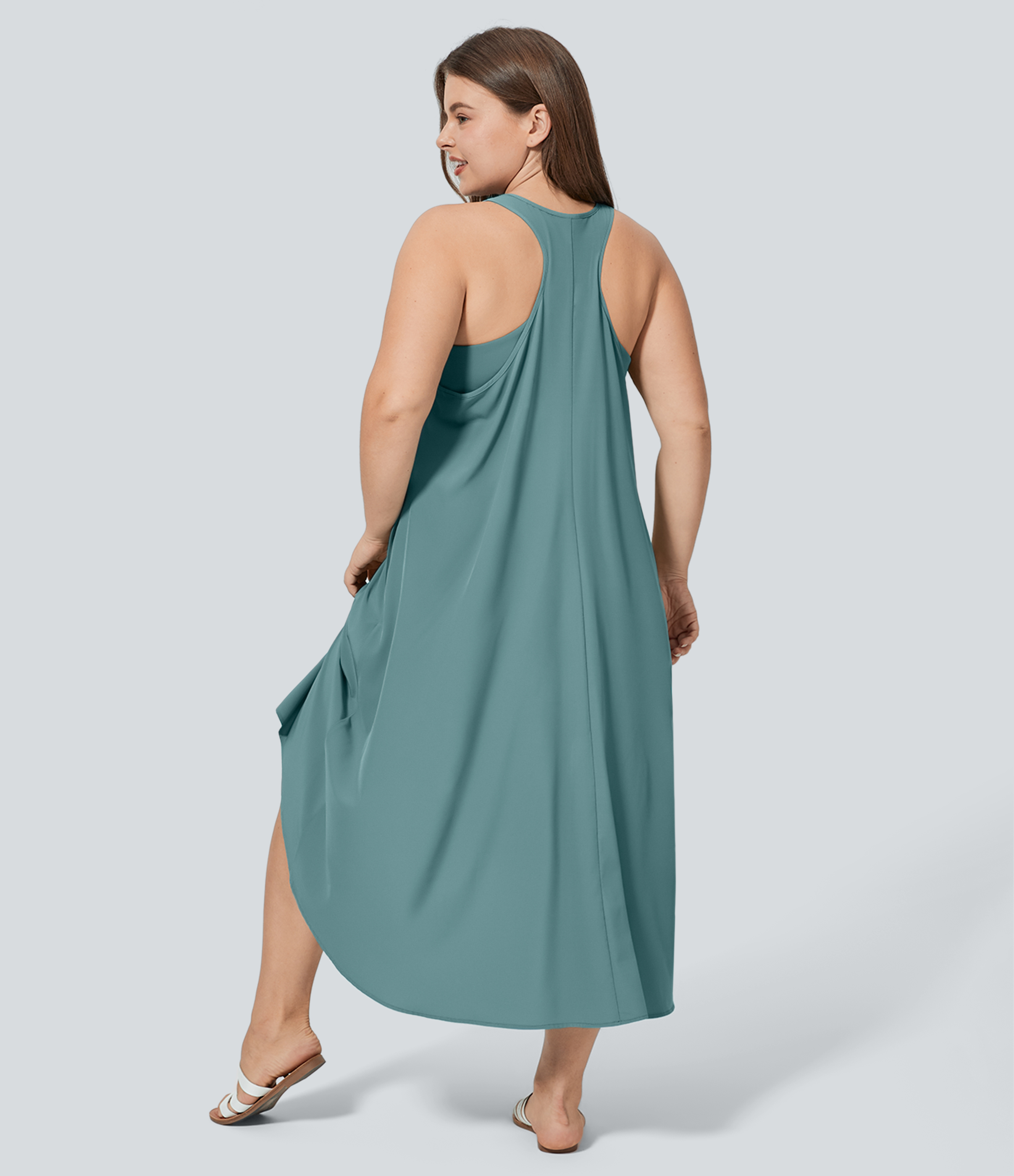 RacerPocket High Low Flowy Midi Quick Dry Casual Plus Size Dress