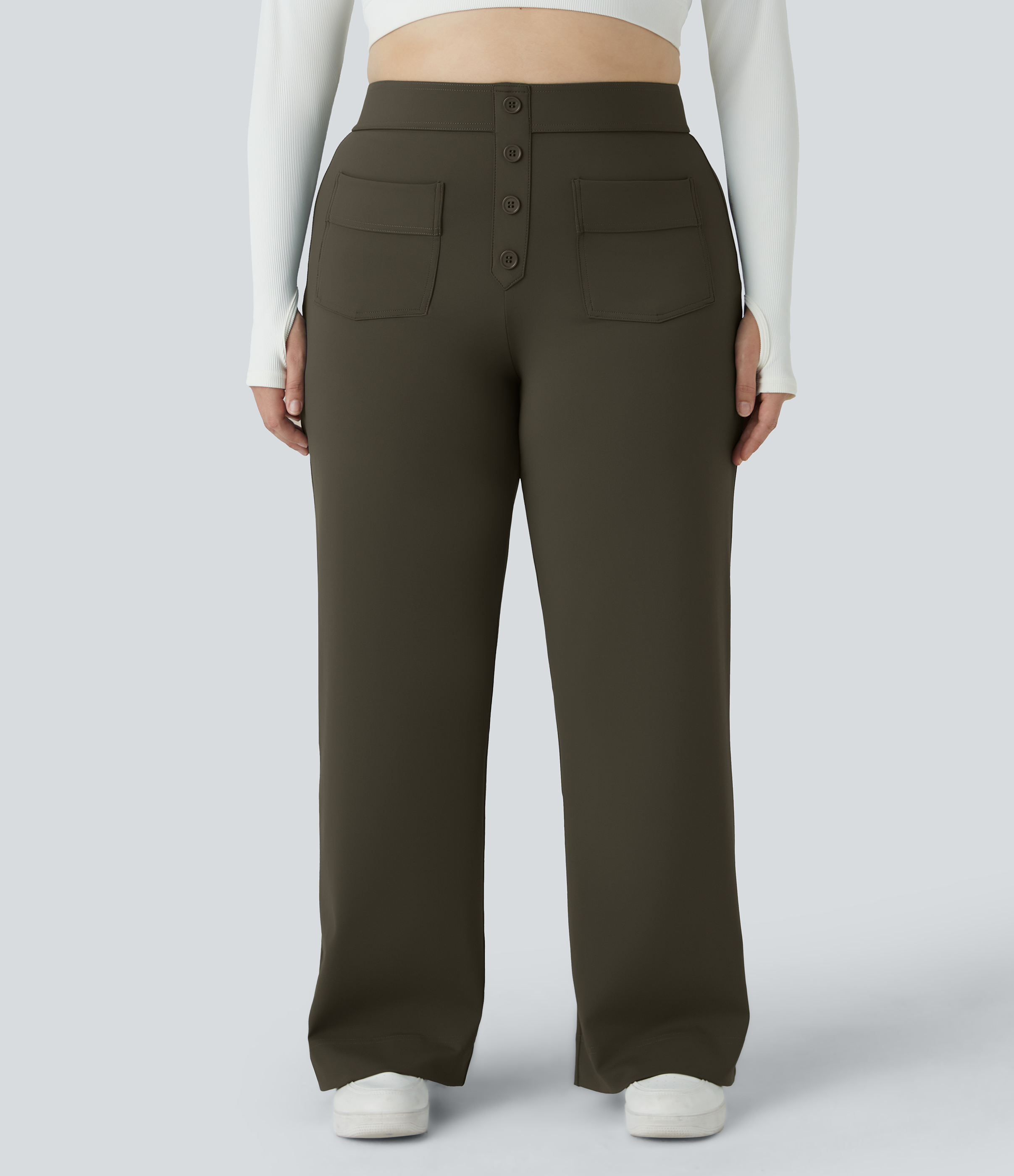 DayStretch High Waisted Pockets Straight Leg Casual Plus Size Pants